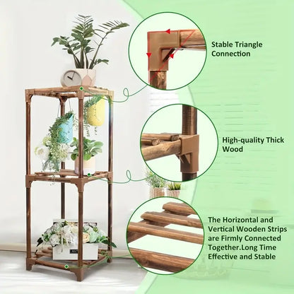 Botanical Bliss: Three-Level Timber Plant Display