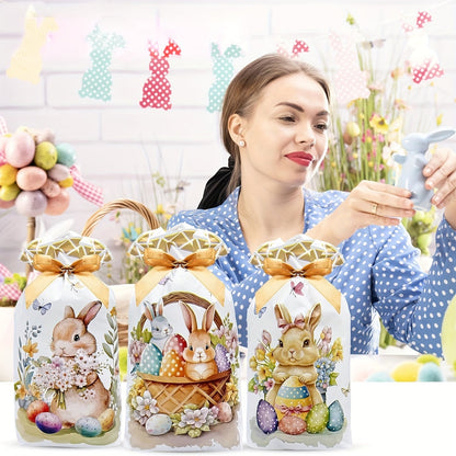 50-Pack Easter Bunny Gift Bags with Ribbons