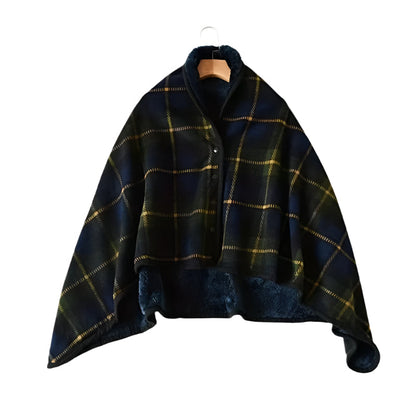 Wearable Plaid Blanket Fleece Shawl for Winter