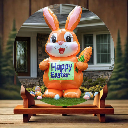 Carrot & Happy Sign Inflatable Easter Bunny