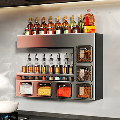 Wall-Mounted Metal Spice Rack with 6 Jars