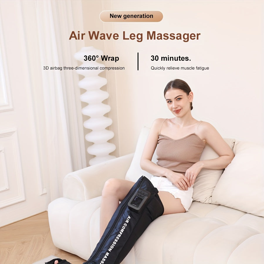 USB-Rechargeable Leg Massager with 360° Wrap & 3D Airbag Pressure(Black)
