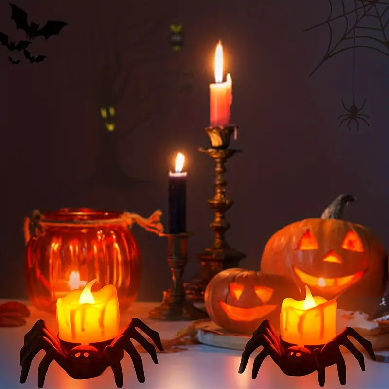 Arachnid Glow: 12Pack Halloween Spider Flameless Candlelight