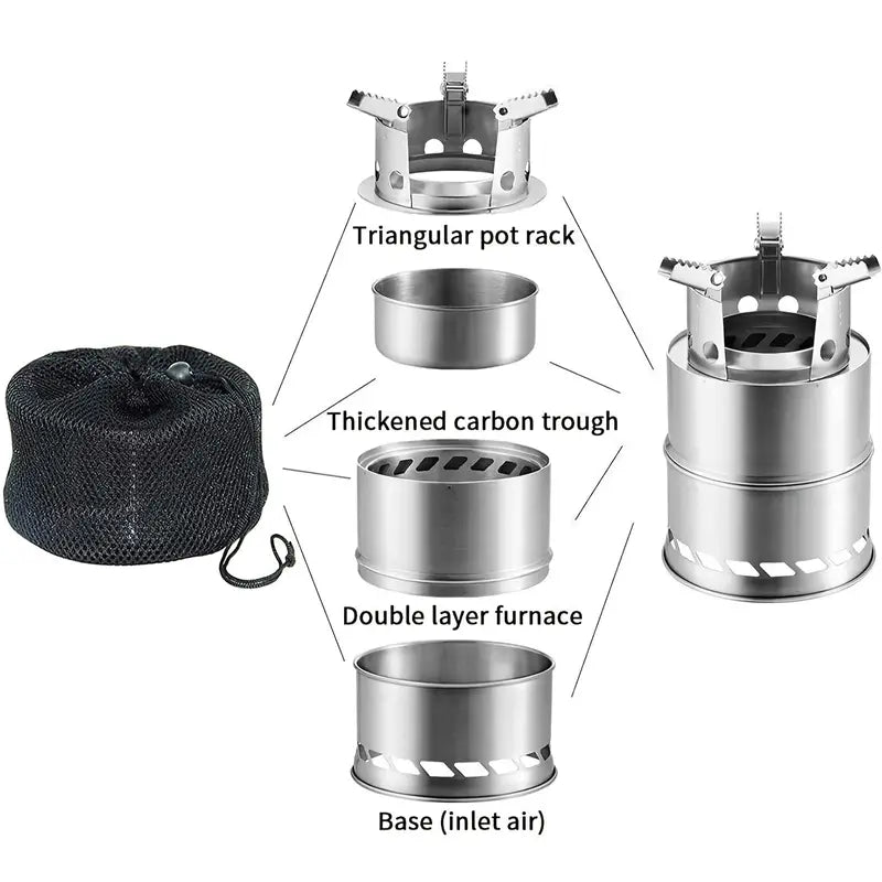 Portable Stainless Steel Firewood Stove for Outdoor Camping