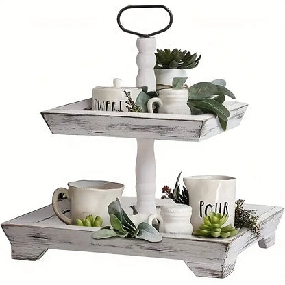 Rustic Wood Tiered Tray Stand - Farmhouse Chic Daily Decor