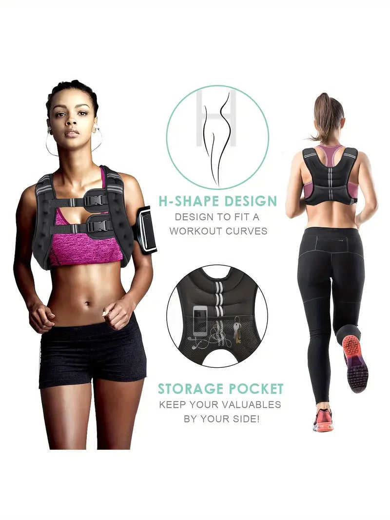 18Lbs Weighted Vest - Adjustable, Solid Black