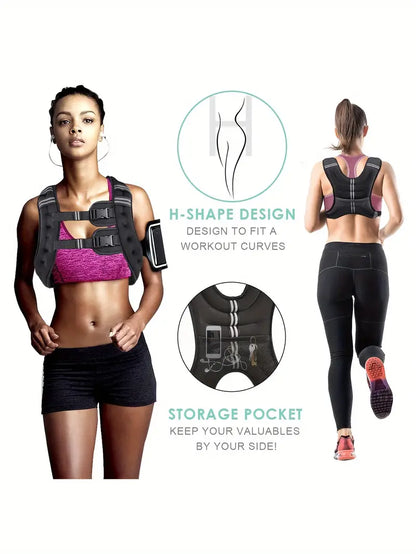 18Lbs Weighted Vest - Adjustable, Solid Black