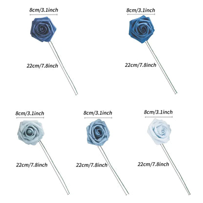 25-Piece Soft-Touch Foam Artificial Rose Flowers - Five Shades of Blue