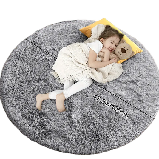 Cozy Gray Fluffy Round Rug - 120x120cm | Ultra Soft Shaggy Area Rug