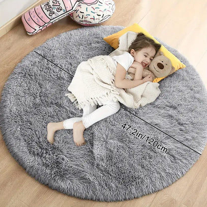 Cozy Gray Fluffy Round Rug - 120x120cm | Ultra Soft Shaggy Area Rug