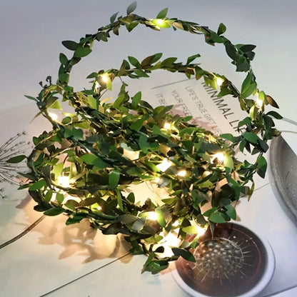 5m 50LED Green Leaf String Lights - Battery-Powered Fairy Lights