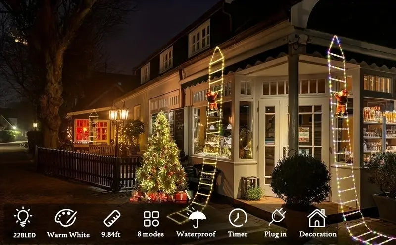 Santa's Festive Climb: Illuminated Christmas Ladder Light
