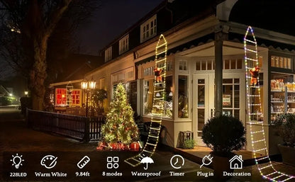 Santa's Festive Climb: Illuminated Christmas Ladder Light