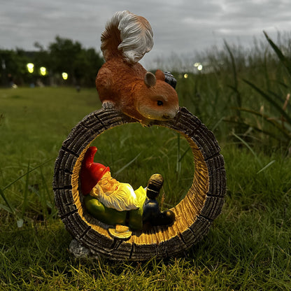 Solar Squirrel Elf Garden Statue Light with Wireless Charging