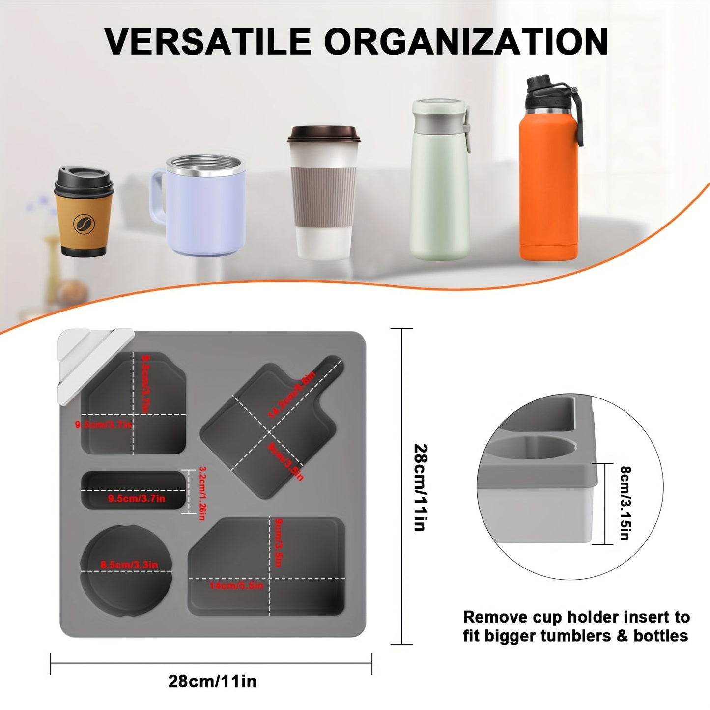 Silicone Sofa Caddy Tray with Cup & Phone Holder