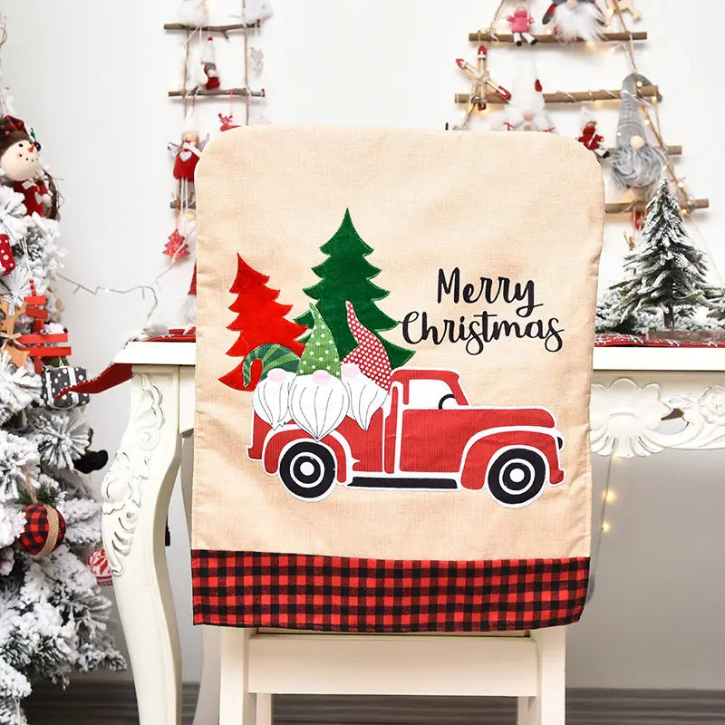 Festive Christmas Linen Chair Cover for Dining Room Décor