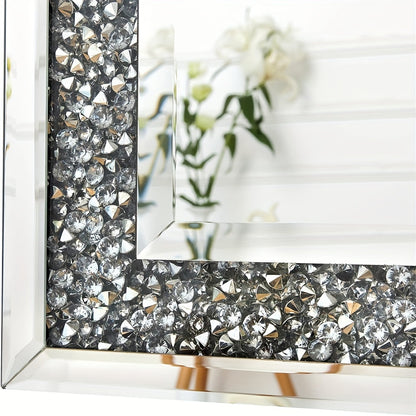 Extra Large Crushed Crystal Silver Vanity Wall Mirror (120cm)