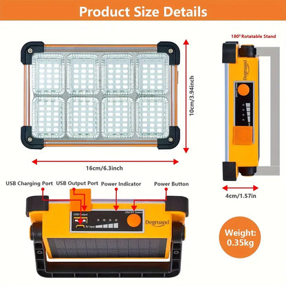 Degruand Rechargeable LED Solar Work Light - Portable Ultra Bright Floodlight