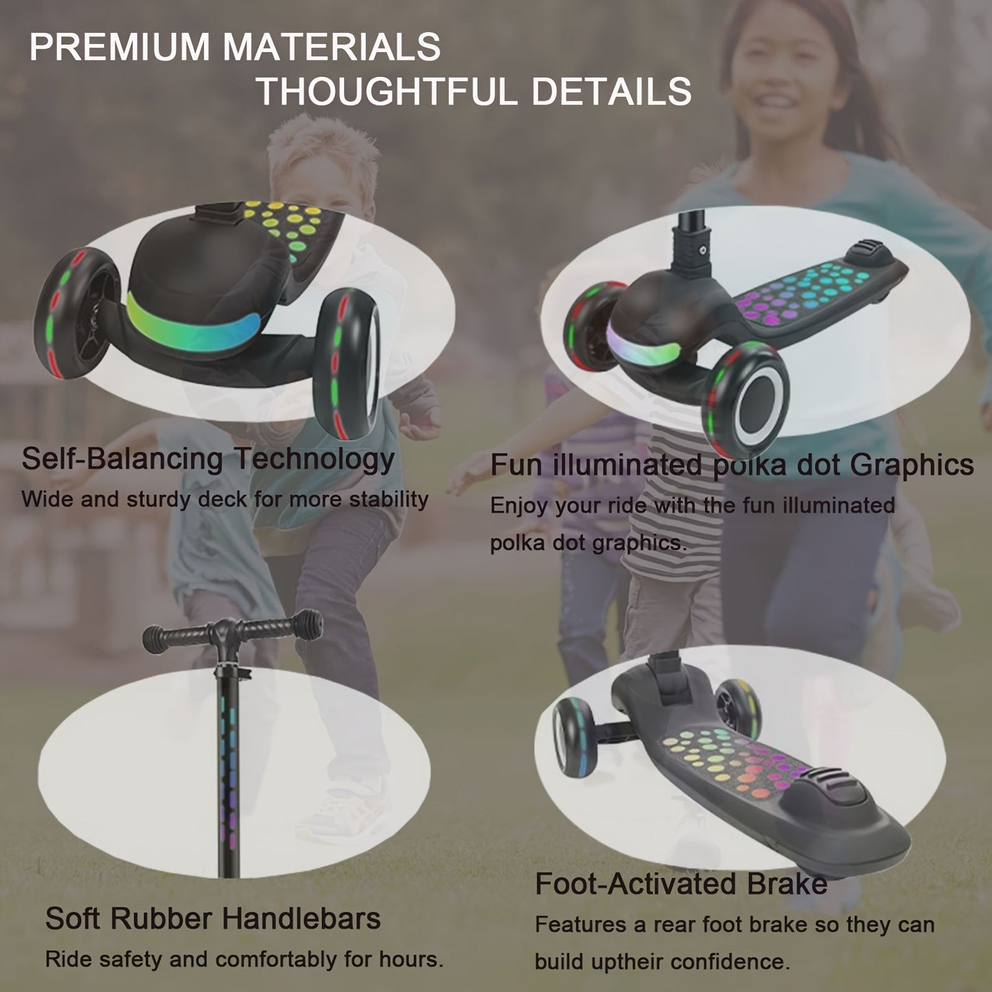 Kids Scooter Adjustable Height with LED Wheels