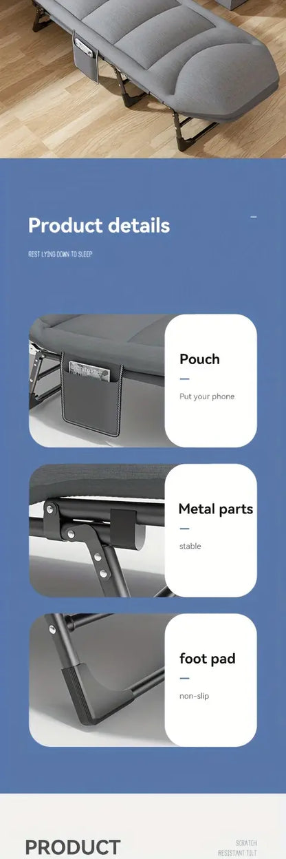 Portable Folding Bed: Single, Free Installation, Ideal for Camping - Gray