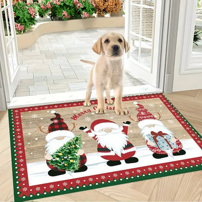 Merry Christmas Kitchen Rug - Festive Red and Green Polka Dots