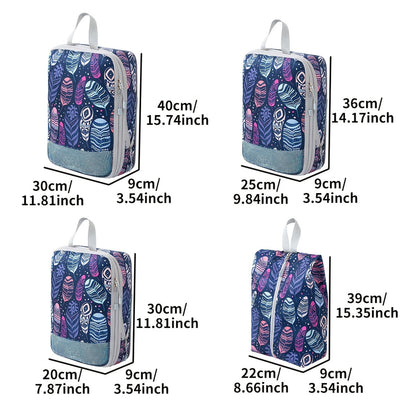 Feather Print Travel Compression Bag Set Organizer