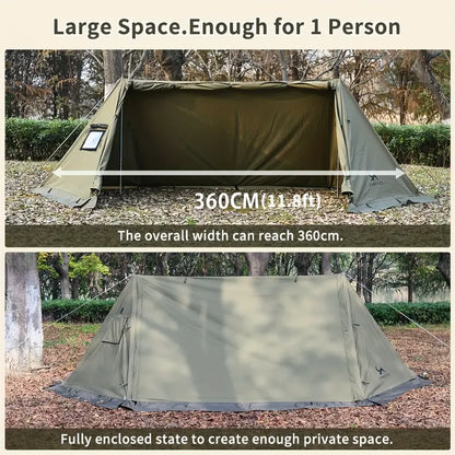 All-Season Hexagonal Camping Tent for 1-2 Persons - Army Green