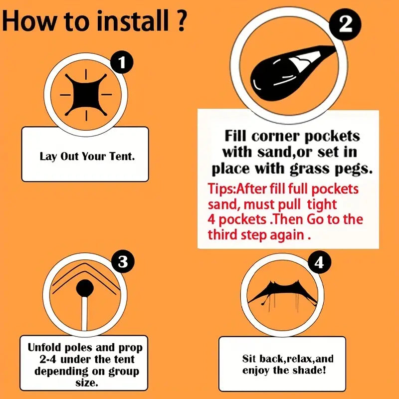 Extra Large Beach Tent Sun Shelter with UPF50+ Protection, Stability Poles, and Ground Pegs - Blue (Includes 4 Poles)