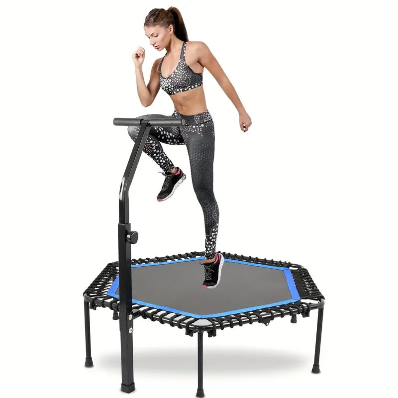 Rebounder Mini Trampoline with Adjustable Handle Bar(Blue)