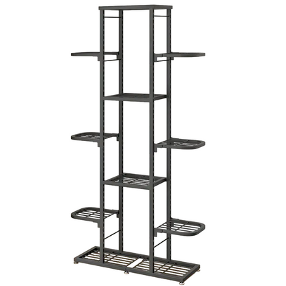 Heightened Dark Gray Metal Combination Flower Rack - Multi-Pot Succulent Holder