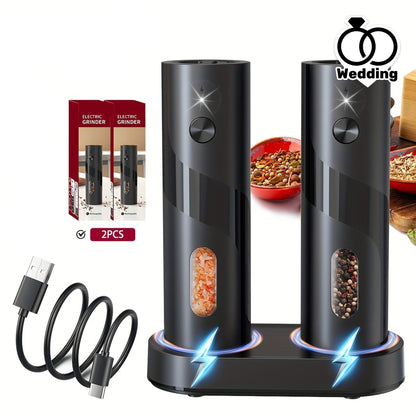 Electric Salt & Pepper Grinder Set with Charging Base (2 pcs)