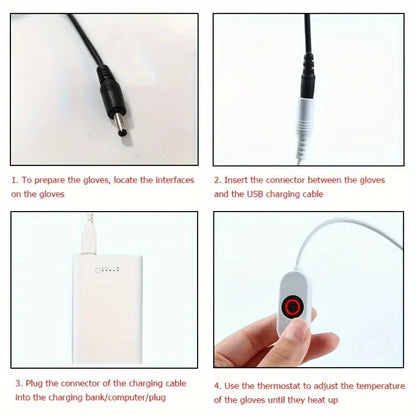 Winter Warm USB Heated Gloves - Touch Screen, Waterproof, Black