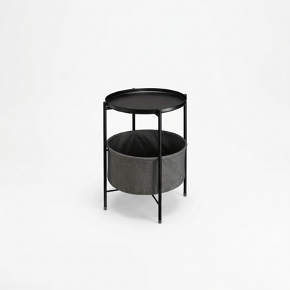 Double Layer Black Metal Tea Table in Black Color