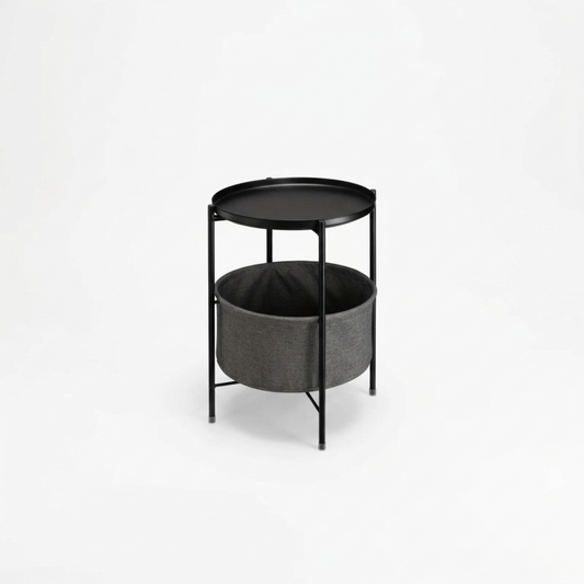 Double Layer Black Metal Tea Table in Black Color