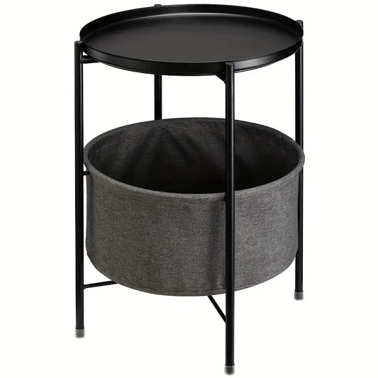 Double Layer Black Metal Tea Table in Black Color