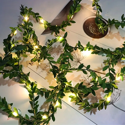 5m 50LED Green Leaf String Lights - Battery-Powered Fairy Lights