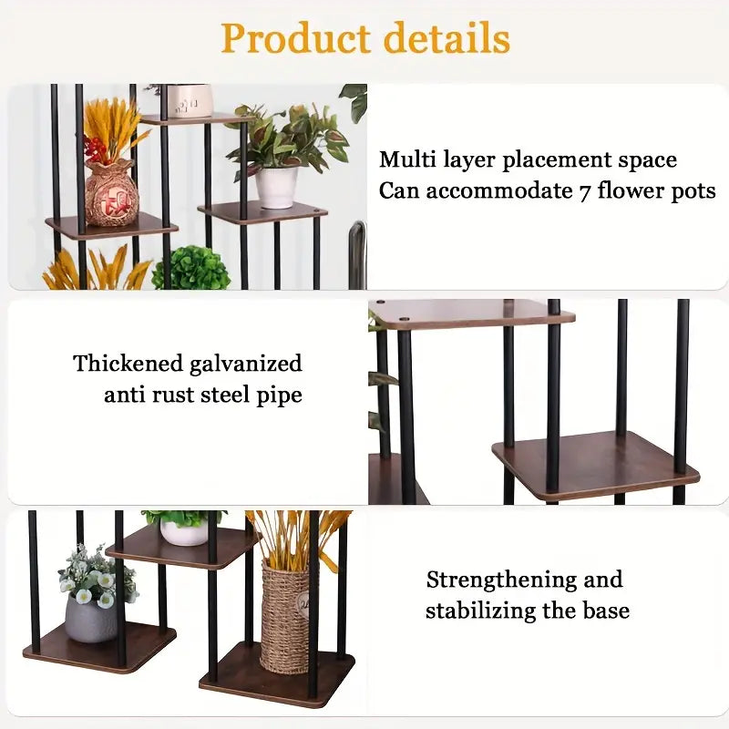 7-Story Indoor Floor Standing Flower Rack - Black Frame Coffee Board