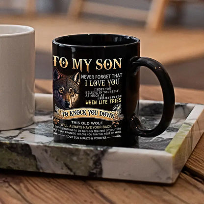 To My Son Black Wolf Coffee Mug - 11oz Ceramic Cup