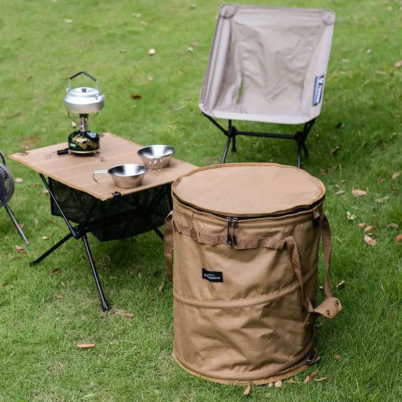 Khaki Portable Collapsible Rubbish Bin: Perfect for Outdoor Adventures