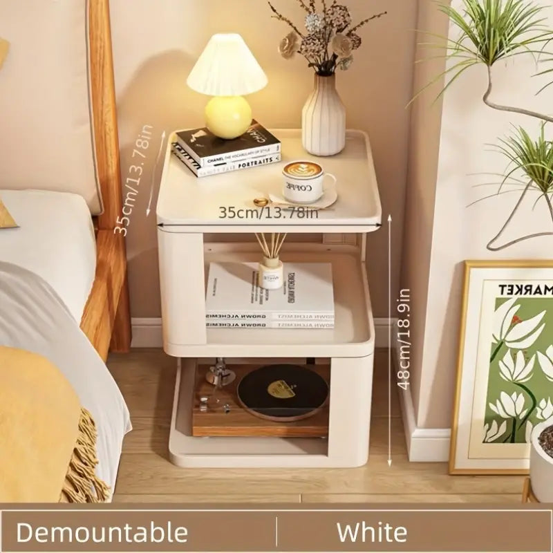 Tiered Shelf Bedside Table - White