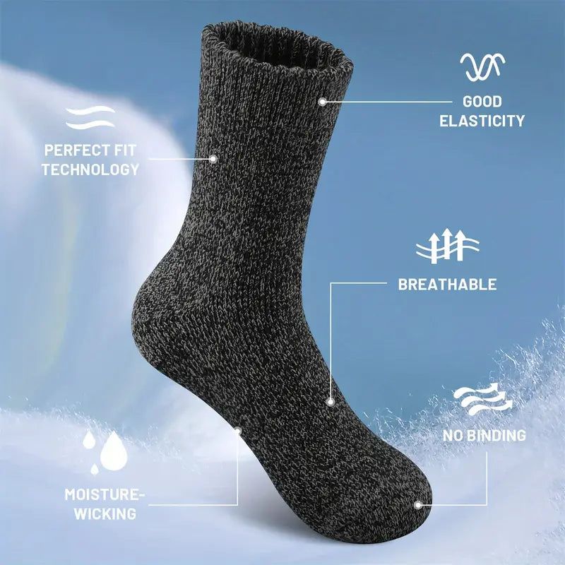 5 Pairs of Thick Solid Crew Socks for Men - Winter Essentials