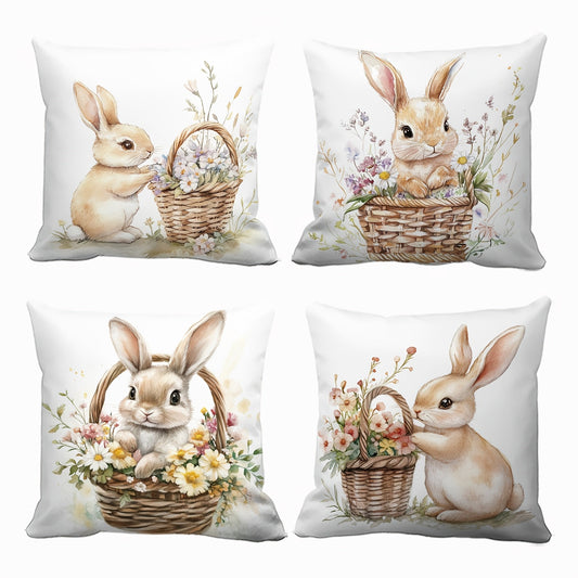 4pcs Multicolor Easter Bunny Floral Cushion Covers