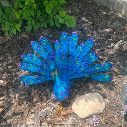 Exquisite Painted Peacock Garden Sculpture - Elegant Metal Animal Figurine for Easter