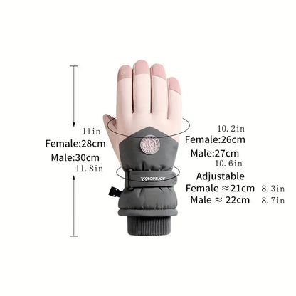 Cozy Pink Winter Couple Ski Gloves - Adjustable Closure, Non-slip Touch Screen Gloves
