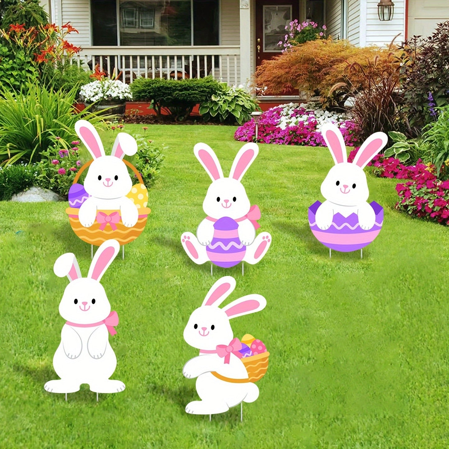 5pcs Waterproof Bunny and Easter Eggs Yard Signs