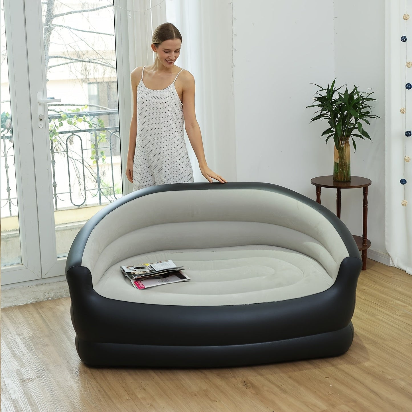 Double Inflatable Folding Sofa Plush Lounge Chair