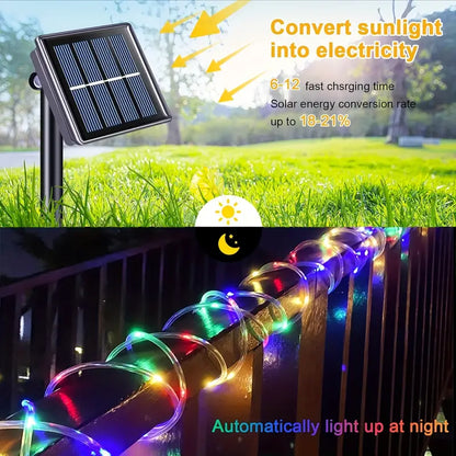 Outdoor Solar Rope Lights - 21.95m 200 LED String Lights with Remote