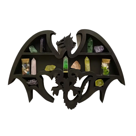 Dragon Guardian: Handcrafted Wooden Crystal Wall Display