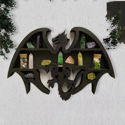 Dragon Guardian: Handcrafted Wooden Crystal Wall Display