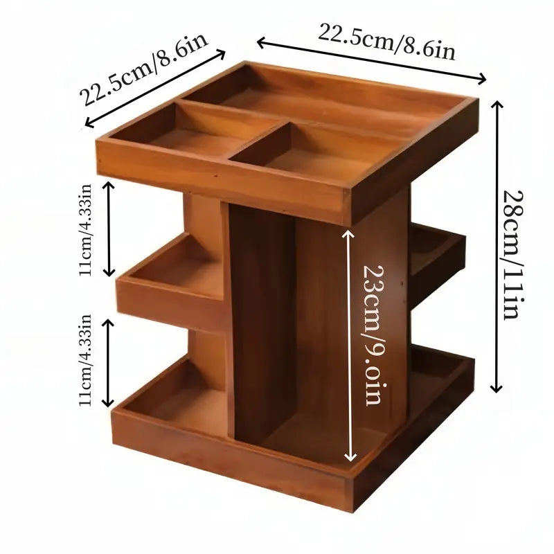 360° Rotating Wooden Cosmetic Storage Shelves - Brown Vanity Shelf